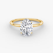 Oval Cut - Plain Band Hidden Halo - Classic Engagement Ring- 14 K Gold